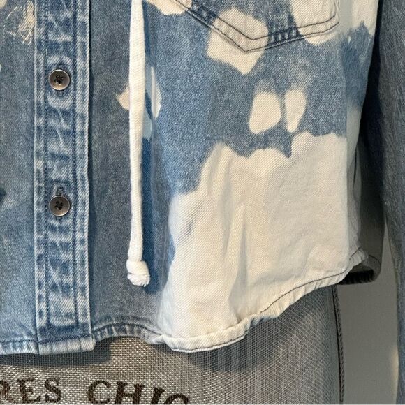 American Eagle Women’s SZ S Casual Denim Bleached Hooded Jacket Coat 90s Shacket - Picture 7 of 15